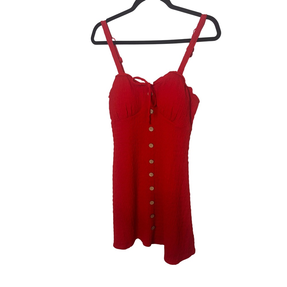 No Boundaries Red Textured Button Front Babydoll‎ Dress Women Medium 7-9